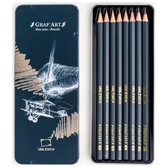 Набор чернографитных карандашей Малевичъ "GrafArt" в металлической коробке, 8 штук