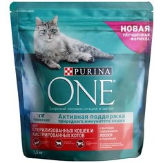 Сухой корм для стерилизованных кошек Purina ONE с лососем, с пшеницей 1.5 кг
