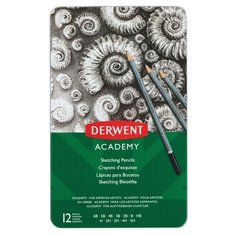 Карандаши чернографитные Derwent Academy, Sketching Tin, 12 штук, 5H-6B, металлическая коробка (2301946)