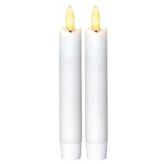 Электрические восковые свечи FLAMME белые, тёплые белые мерцающие LED-огни, "натуральный фитилёк" 3D, таймер, 2х15 см (н Star Trading