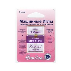 Иглы для бытовых швейных машин вышивальные двойные для шитья металлизированной нитью №80, ширина 2мм HEMLINE 1 шт * ( 119.20 )