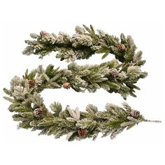 Хвойная гирлянда ICE QUEEN с шишками, зелёная заснеженная (литая хвоя PE+PVC+леска), 500х36 см, Forest Market 578076