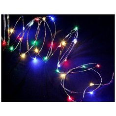 Гирлянда КАПЕЛЬКИ, 30 разноцветных mini-LED ламп, серебристая провод-проволока, 1.8 м, батарейки, SNOWHOUSE LDM30-M-BO