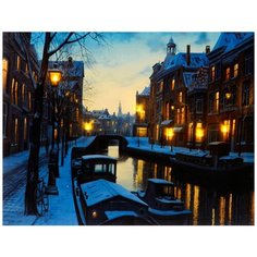 Светящееся настенное панно ЗИМНИЙ ВЕЧЕР, КАНАЛЫ с LED-огнями, 30х40 см, Kaemingk 483259-3