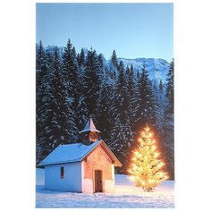 Светящееся настенное панно АЛЬПИЙСКИЙ УГОЛОК с янтарными LED-огнями, 40х60 см, Kaemingk 483331-вертикальное