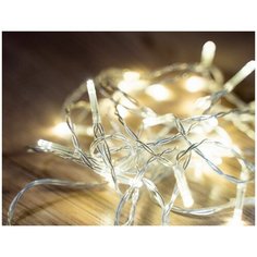 Гирлянда КАПЕЛЬКИ СВЕТА, 50 тёплых белых LED-огней, 5+0.3 м, провод прозрачный, батарейки, Koopman International AXS0006