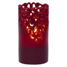 Электрическая восковая свеча КРУЖЕВНАЯ красная, тёплый белый LED-огонь мерцающий, таймер, 8х15 см, STAR trading 062-29