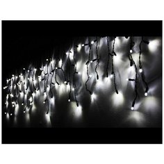 Светодиодная гирлянда БАХРОМА ICICLE RUBI МЕРЦАЮЩАЯ, 100 холодных белых LED-ламп, 2х0.5+1.5 м, коннектор, черный каучук, Snowhouse