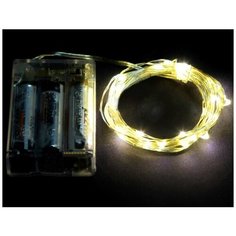 Гирлянда КАПЕЛЬКИ, 30 тёплых белых mini-LED ламп, серебристая провод-проволока, 1,8 м, батарейки, SNOWHOUSE LDM30-WW-BO