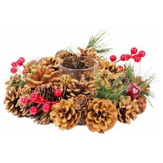 Новогодний подсвечник ЛЕСНАЯ РОМАНТИКА с красными яблочками, под одну свечу, 25 см, Hogewoning 261363-061