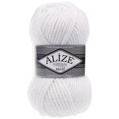 Пряжа ALIZE Superlana maxi 100гр. 100м. (75% акрил, 25%шерсть) ТУ (55 белый) 5 шт