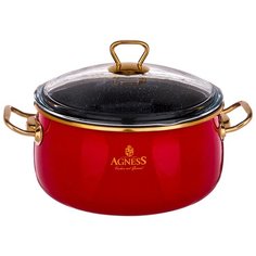 Кастрюля Agness эмалированная 5,3 л/22,4 см со стеклянной крышкой и антипригарным мраморным покрытием (950-213)