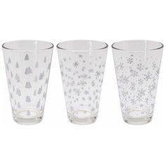 Набор стаканов новогодние конфетти, стекло, бело-серебряный принт, 300 мл (3 шт.), Koopman International CC6200290