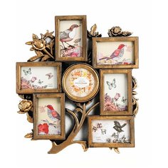 Фоторамка пластик на 7 фото 10х10, 9х13 см "Розовый сад" тёмное золото 43,5х39 см 2789255 Сима ленд