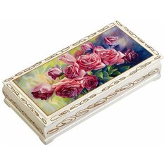 Шкатулка - купюрница «Розы», белая, 8,5×17 см, лаковая миниатюра 3696413 Сима ленд