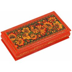 Шкатулка - купюрница «Узоры», 8,5×17 см, красная, лаковая миниатюра 3579606 Сима ленд