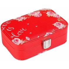 Шкатулка кожзам для украшений "Розовые пионы на красном" 5х15х10 см 4101982 Сима ленд