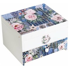 Шкатулка дерево с зеркалом "Пэчворк и розовые пионы" 11,5х17х15 см 5166256 Сима ленд