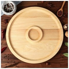 Тарелка-доска для закусок и нарезки "Славянская", d-35 см, с соусником, массив ясеня 4338167 Доброе дерево