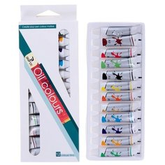 Краски масляные 12 цветов в пластиковой тубе 9 мл в картонной коробке 1505425 Сима ленд