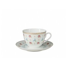 Чашка с блюдцем чайная. Императорский фарфоровый завод. Форма Весеняя-2. Рисунок Цветочный вальс. 250 мл.