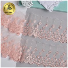 Кружево на сетке KRUZHEVO матовая нить TR.8B3289 шир.80мм цв.06 розовая пудра уп.9м