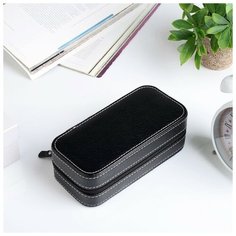 Шкатулка кожзам под часы 2 отделения "Белая строчка на чёрном" 6х18х8,7 см 3094214 Сима ленд