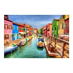 Холст с красками "Рисование по номерам. Красивые цветные домики по берегам канала", 30x40 см Рыжий кот