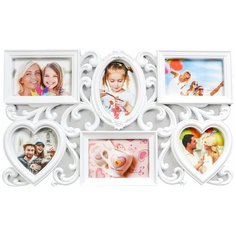 Фоторамка пластик на 6 фото 10х15, 12х12 см "Завитки" белая 31,5х53 см 1971460 Сима ленд