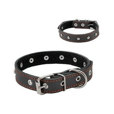 Ошейник для собак "Homepet", двойной простроченный, с украшениями (натуральная кожа), цвет: черный, 15 мм x 28-38 см