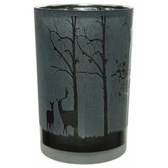 Подсвечник ОЛЕНИ НА ОПУШКЕ, стекло, прозрачный чёрный, 10x12.5 см, Kaemingk 646080