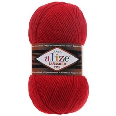 Пряжа ALIZE Lanagold fine 100 гр. 390м (49%шерсть, 51% акрил) (56 красный) 5 шт