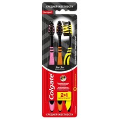 Зубная щетка Colgate Зиг Заг многофункциональная с древесным углем, средней жесткости, 3 шт.