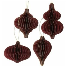 Набор бумажных ёлочных игрушек АРТ ПАПЬЕ, бумага, бордовый, 9-15 см (4 шт.)., Boltze 1017178-boltze