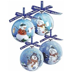 Набор ёлочных новогодних шаров МЕЧТАТЕЛЬНЫЙ СНЕГОВИЧОК, папье-маше, глянцевые и текстурные, 75 мм, упаковка 6 шт., Miste Mister Christmas