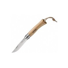 Нож Opinel "№7", нержавеющая сталь, рукоять из бука, с кожаным темляком