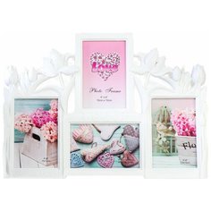 Фоторамка пластик на 4 фото 10х15 см "Тюльпаны" белая 29х40,5х2 см 4287443 Сима ленд