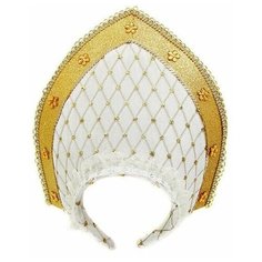 Кокошник РУССКАЯ КРАСАВИЦА, бело-золотой, 23х30 см, Новогодняя сказка 972398