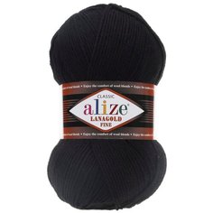 Пряжа ALIZE Lanagold fine 100 гр. 390м (49%шерсть, 51% акрил) (60 черный) 5 шт