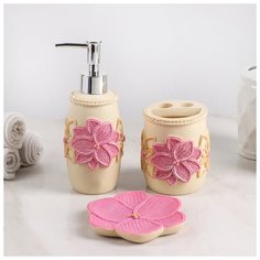 Набор для ванной "Цветение" 3 предмета (мыльница, дозатор для мыла, стакан) 4697135 Сима ленд