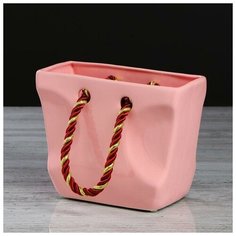 Кашпо "Кантри", с бордовыми ручками, 17 см 4932690 Керамика ручной работы