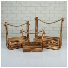 Набор кашпо деревянных 3 в 1 (30.5×18.5×35; 25.5×15×30; 20×12×23) "Аром", натуральный 5309177 Сима ленд