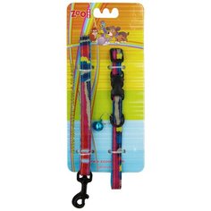 Комплект ошейник (10 мм x 30 см) с поводком (120 см) "Радуга", цвет: синий Zoo One