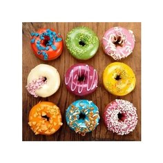 Алмазная мозаика, блестящая "Аппетитные пончики", 20х20 см (с полным заполнением, с подрамником) Рыжий кот