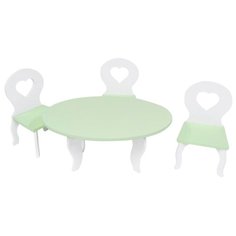 Набор мебели для кукол Шик Мини (стол + стулья, цвет: белый-салатовый) Paremo