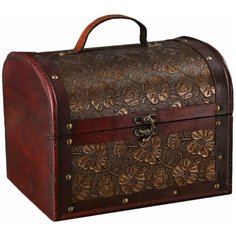 Шкатулка дерево состаренная "Золотые цветы на чёрном" сундучок 23х30х24 см 4461657 Сима ленд