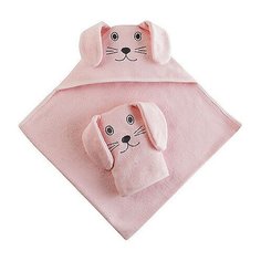 Набор для купания "Зайка", розовая махра (полотенце-уголок и рукавичка) Наша Мама