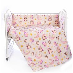 Бортик для детской кроватки Patrino "Сказочный лес" (розовый/принт совушки на луне) Тутси