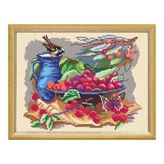 Рисунок на канве Borovsky&Sons (страмин), Чарiвниця, Воробей у миски с черешней, 24*32 см (L08) Brvsk