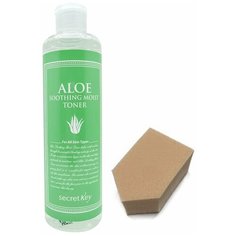 SECRET KEY ALOE SOOTHING Натуральный увлажняющий тонер для лица с 98% экстрактом алоэ вера, 248мл + спонж